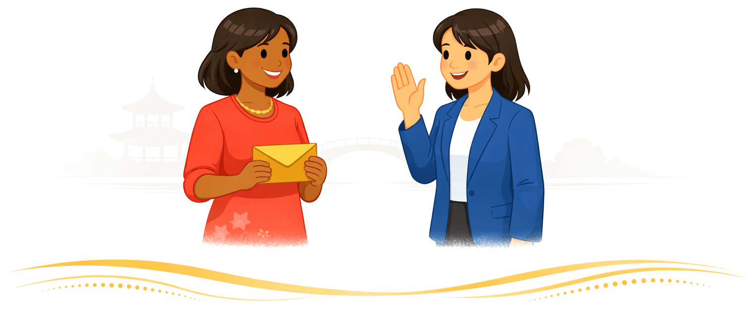 Two people waving hello, ready to help with your questions