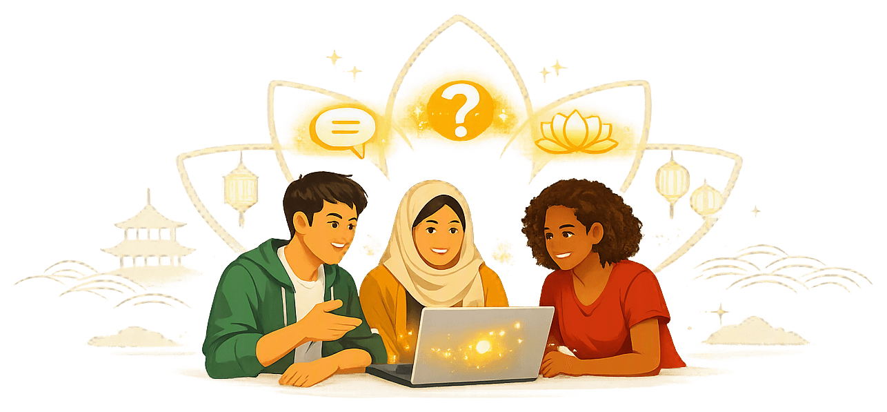 Three friends looking for answers together on a laptop